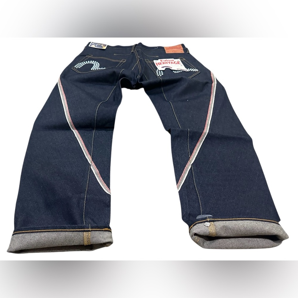Vtg Evisu seldvage denim polka‎ dots logo